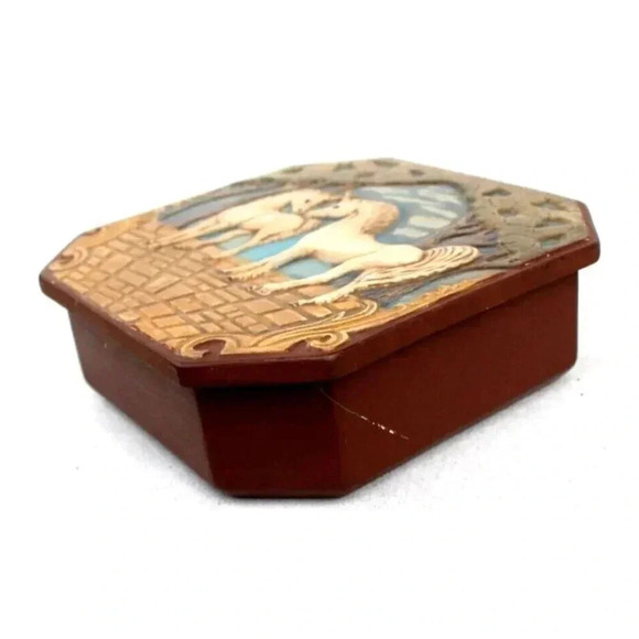 Vintage Ceramic Large Trinket UNICORN LIDDED Storage BOX - Picture 4 of 5